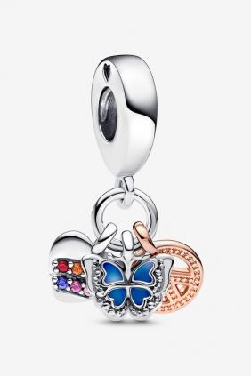 Comprar online Charm Colgante Pandora Triple Corazón Arcoíris, Mariposa y Paz 782572C01