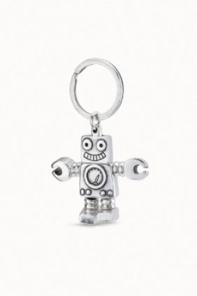 Llavero robot y logo grabado en plata de ley Unode50
