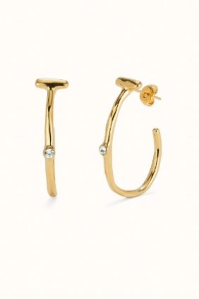 Pendientes aro bañado en oro 18k con topacio blanco Unode50