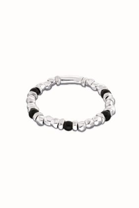 Pulsera de bolas con cuentas en plata y cristal de murano negro Unode50