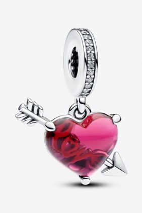 Pandora Charm Colgante de Cristal de Murano Corazón Rojo y Flecha