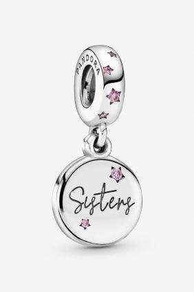 Pandora Charm plata colgante Sisters circonita rosa