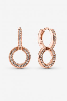Comprar online Pendientes Doble Aro Brillantes Pandora Oro Rosa 799490C01