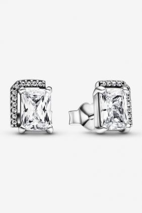 Comprar online Pendientes botón Halo Rectangular Brillante Pandora 292380C01