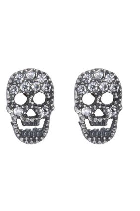 PlatadePalo Pendientes Ronin con calavera de plata 925 y circonita blanca