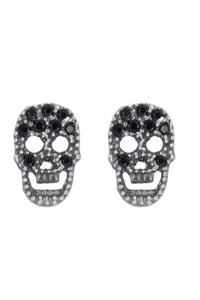 PlatadePalo Pendientes Seikatsu con calavera de plata 925 y circonita negra