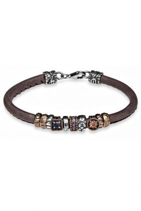 Comprar online Pulsera PlataDePalo Woman cuero bronce y Circonita CB37A